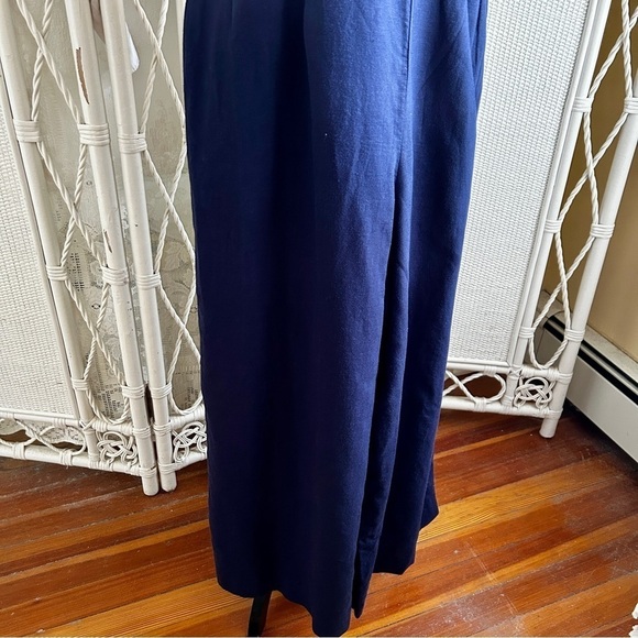 J. Crew Jumpsuit Navy Blue Linen Cotton Tie Front Wide Leg L6968 size 14 - Picture 6 of 16